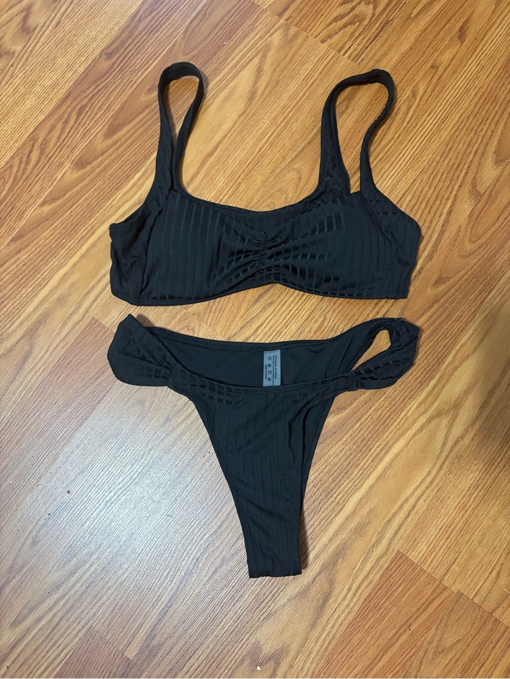 Black Ribbed Two-Piece Bikini Set